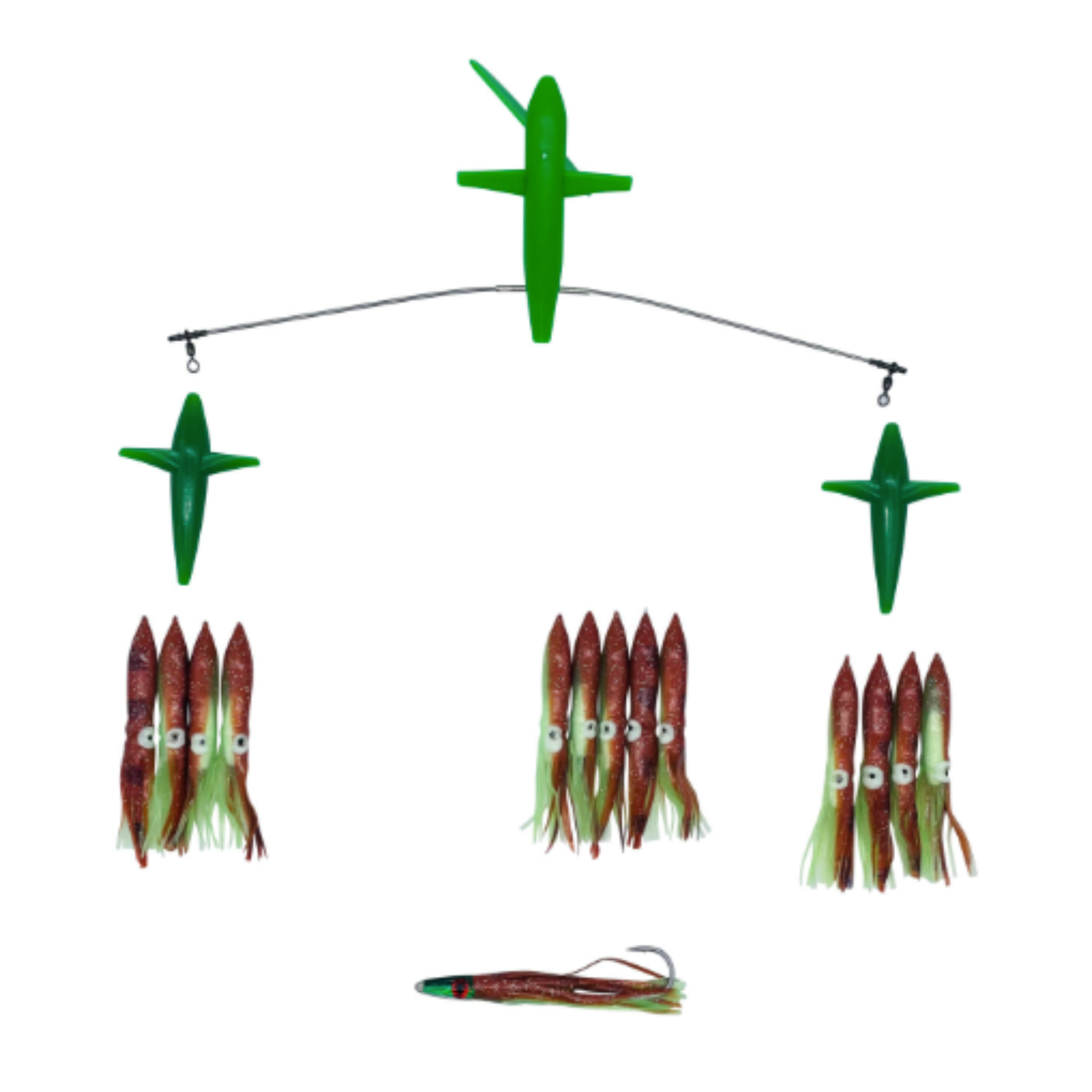 Chatter Lures 19" Side Tracker Spreader Bar, 6" Floating Squid, Sandeel